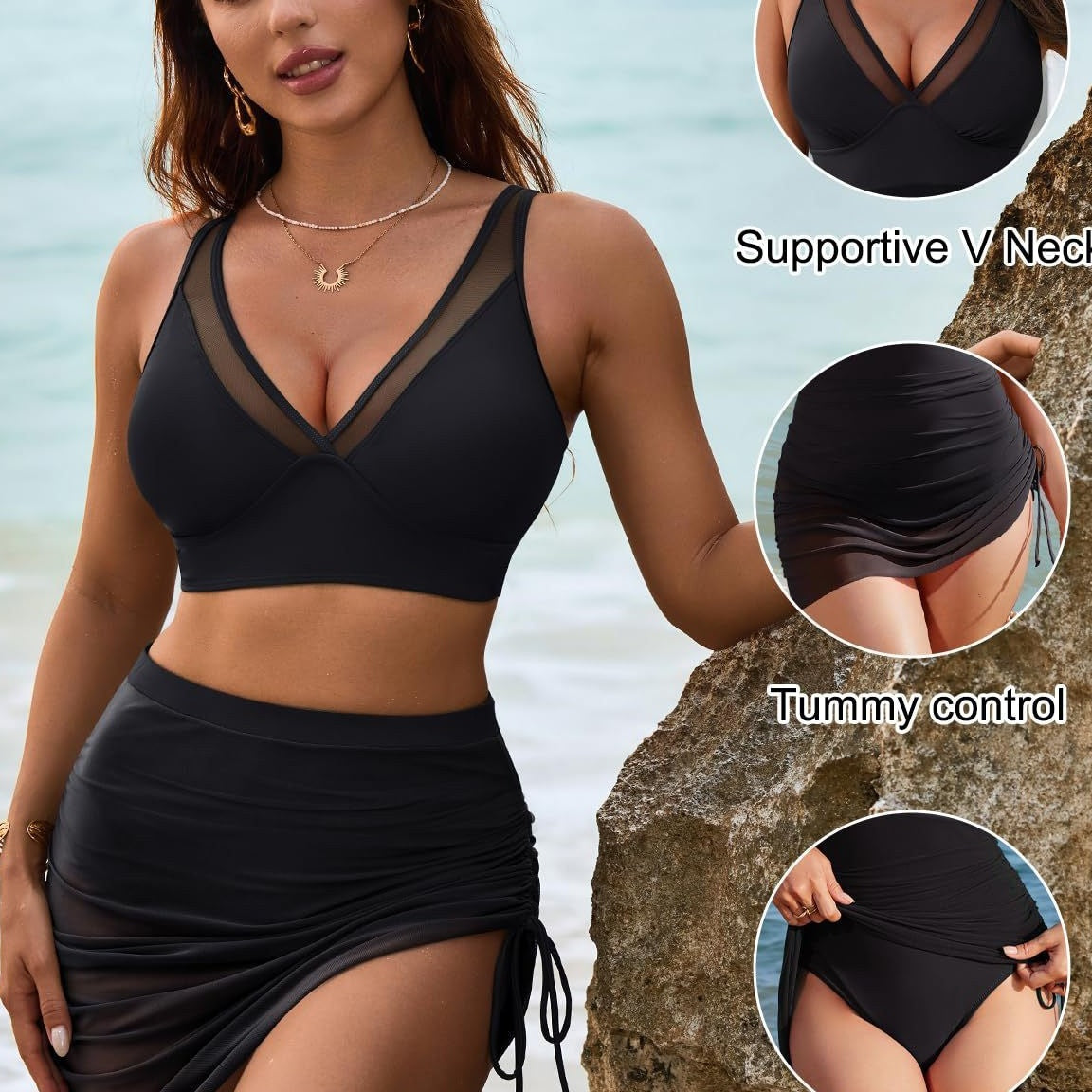 👙Set bikini din plasă cu talie înaltă pentru femei💝