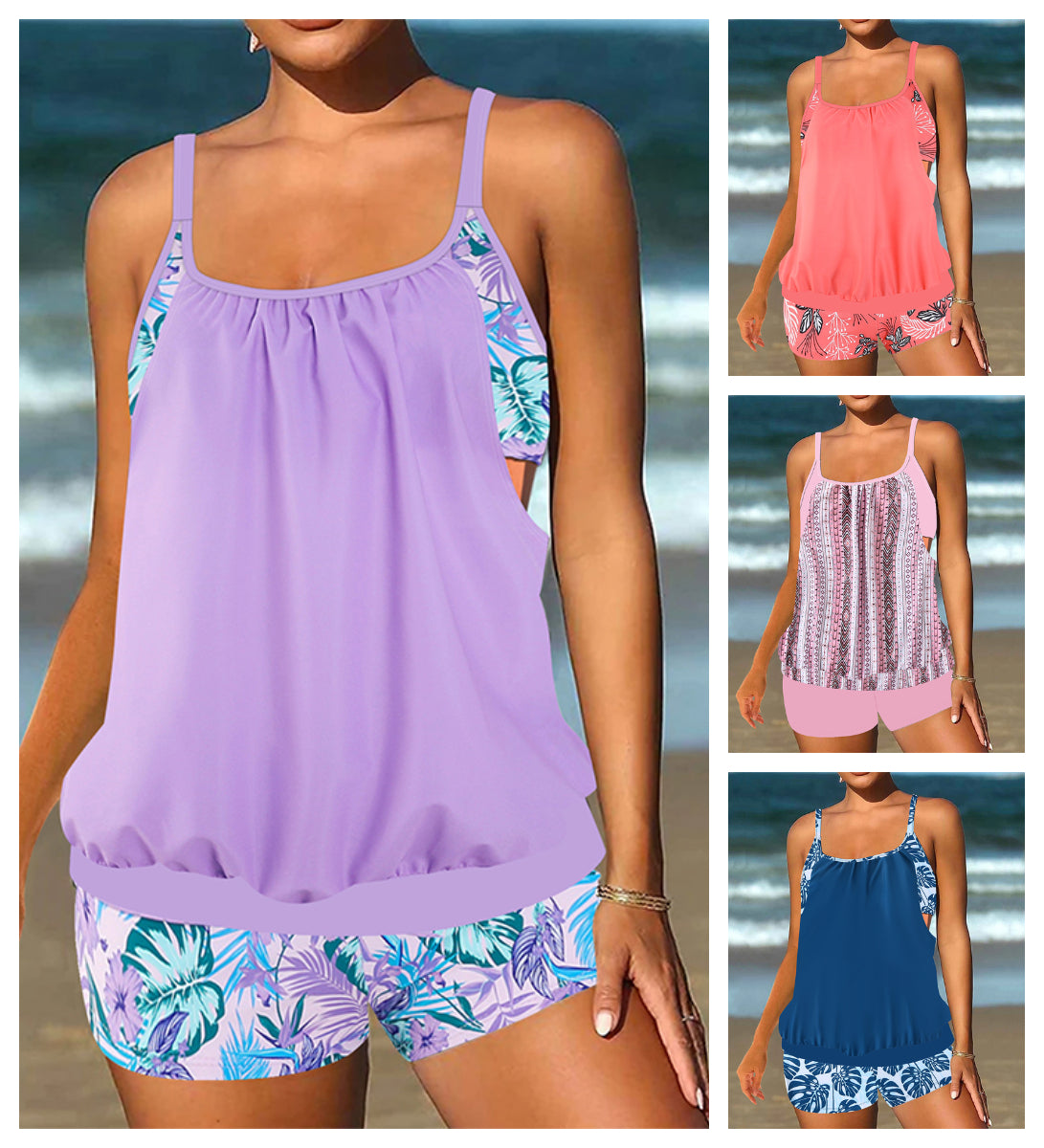 ❤️Set de două piese pentru femei: bluză tip tankini și pantaloni scurți
