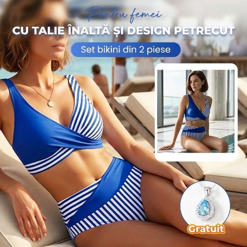 Set bikini cu talie înaltă și imprimeu floral pentru femei